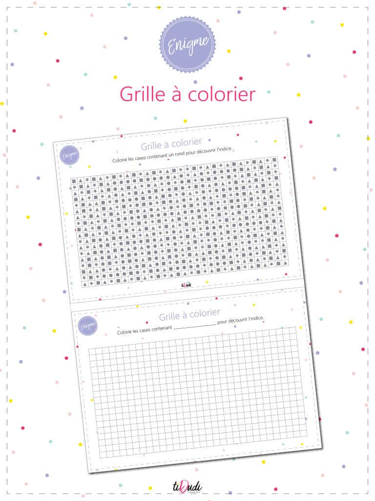 Énigme pour escape game pour enfants. Grille à colorier. tiDudi