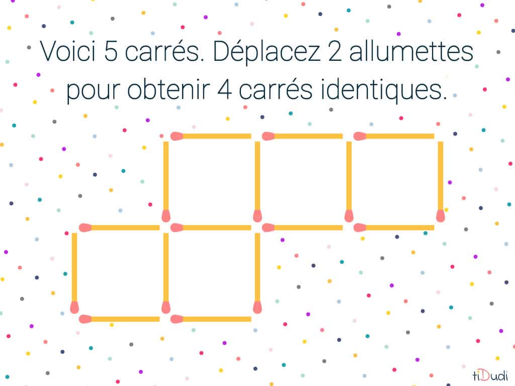 énigme allumette des 5 carrés