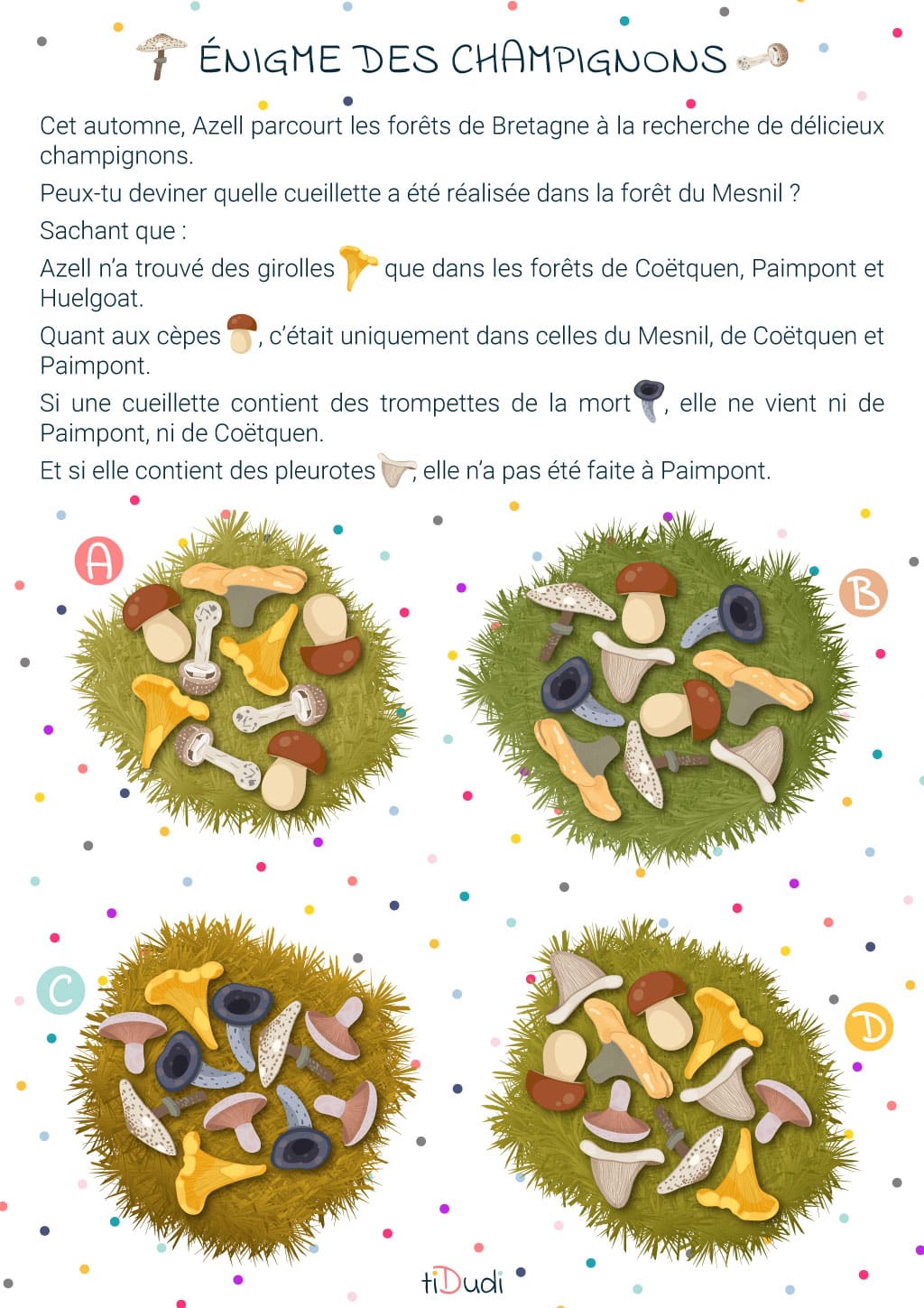 Énigme des champignons Résolvez cette énigme pour découvrir dans quelle forêt ont été cueillis les champignons